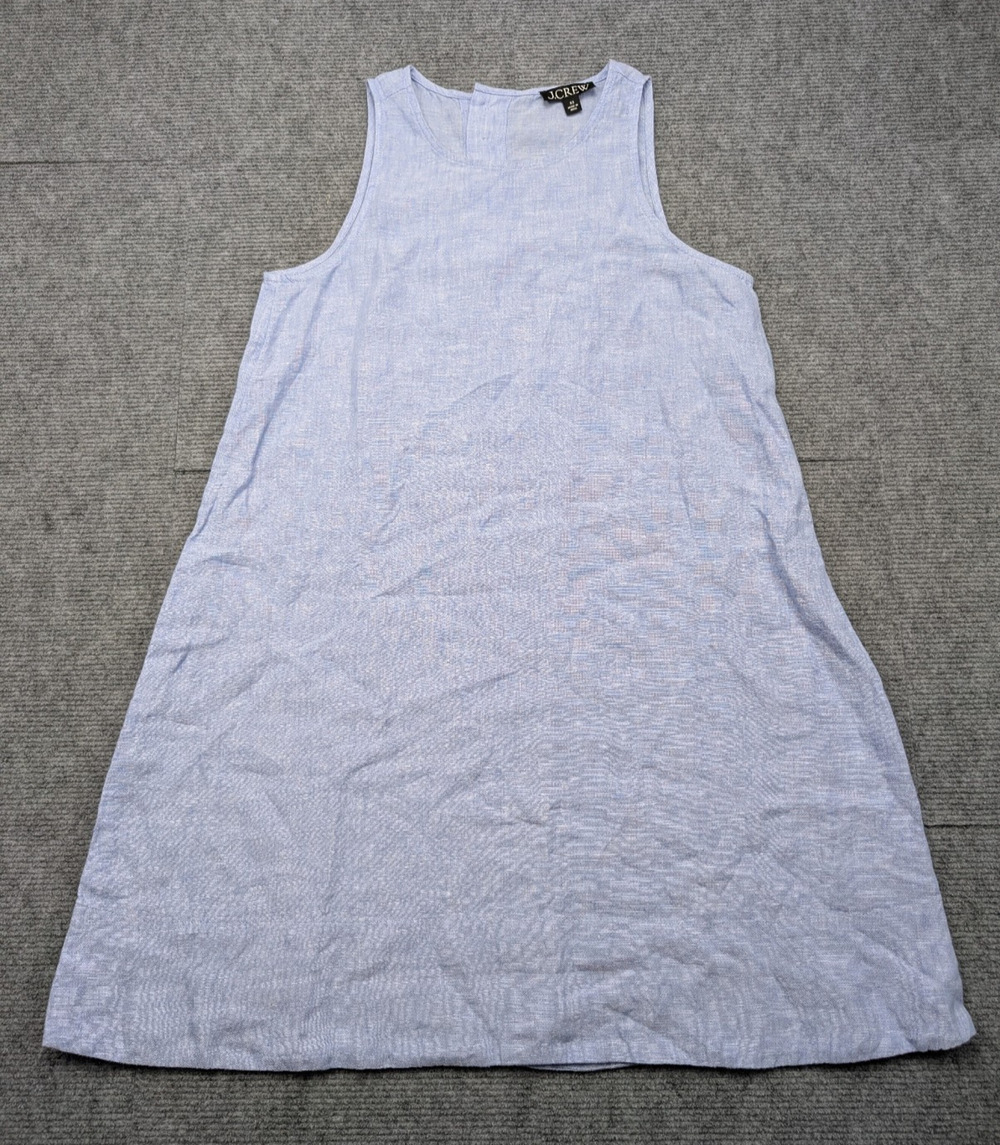 J Crew Linen Dress Womens XS Blue Shift Quiet Luxury Coastal Natural Fiber Beach